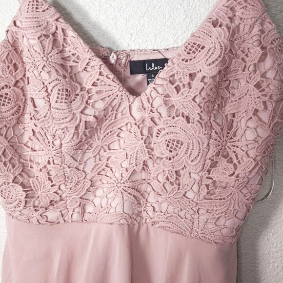 Lulus Pink Chiffon Dress Lace Bodice Spaghetti Strap Size S Bridesmaid - Picture 3 of 9